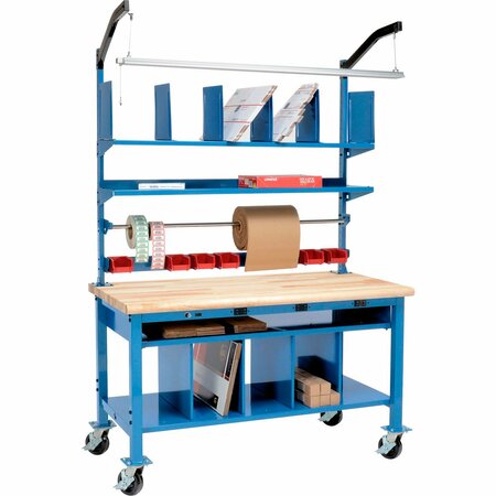 GLOBAL INDUSTRIAL Complete Mobile Packing Workbench W/Power, Maple Safety Edge, 72inW x 36inD 412447AB